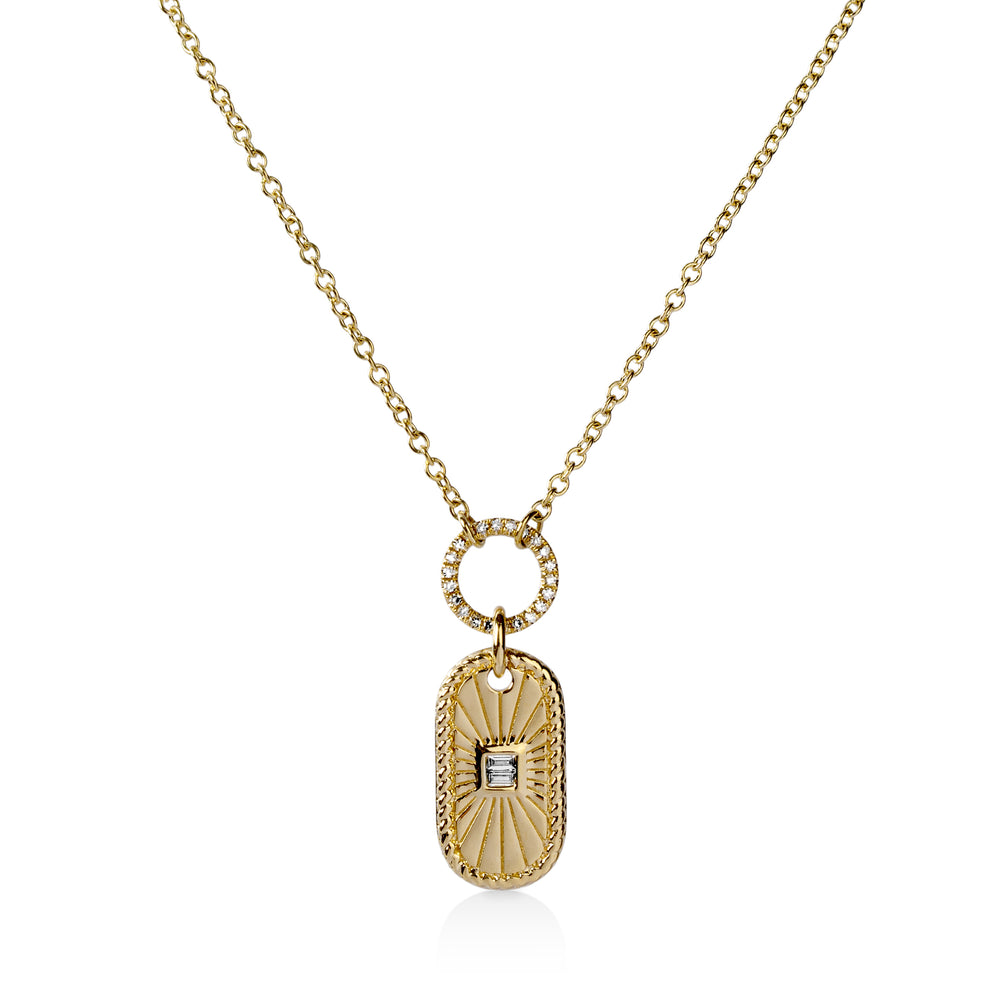 14ky .11ctw Baguette Bezel Capsule Pave Diamond Necklace