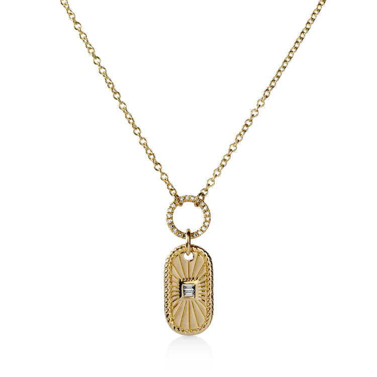14ky .11ctw Baguette Bezel Capsule Pave Diamond Necklace
