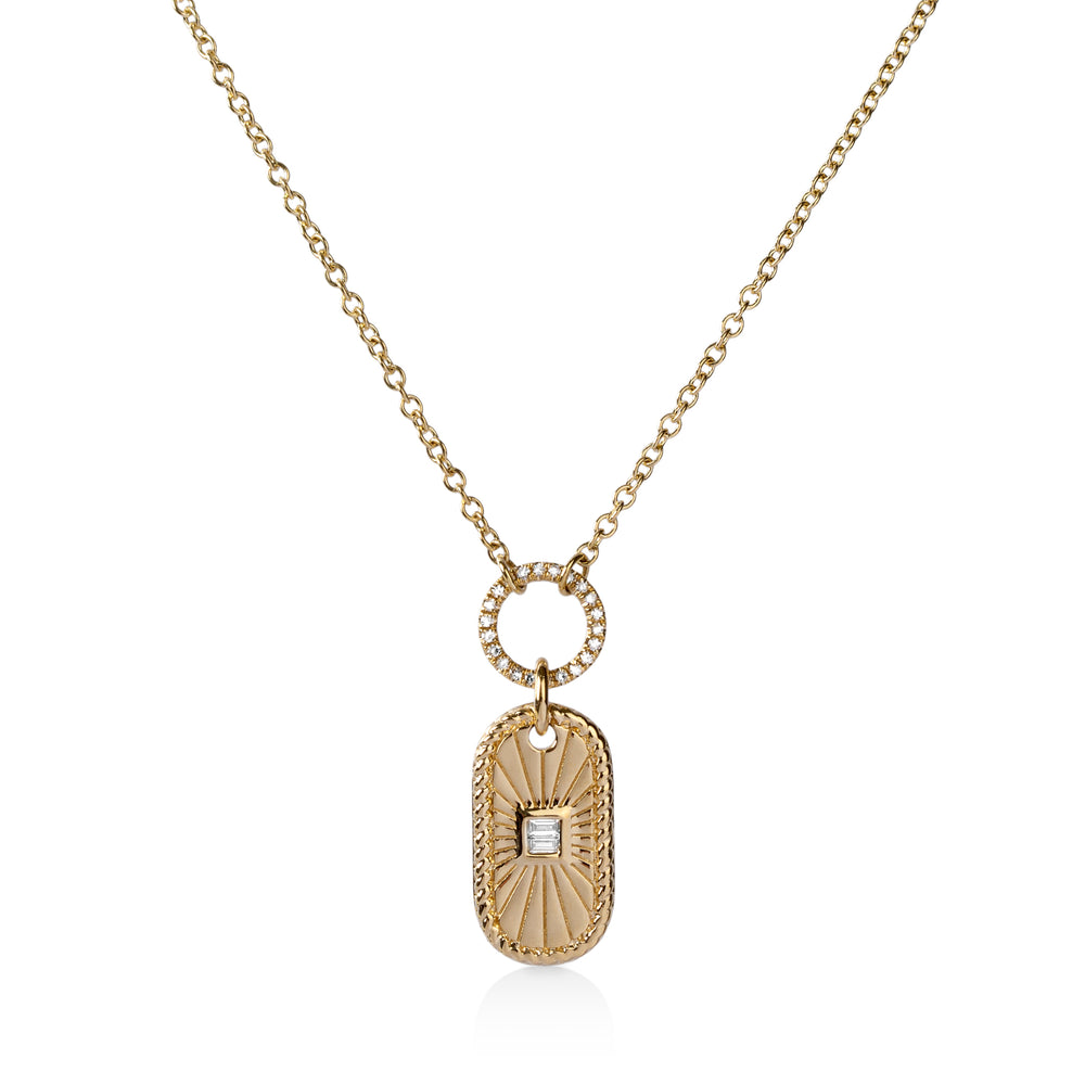 14ky .11ctw Baguette Bezel Capsule Pave Diamond Necklace