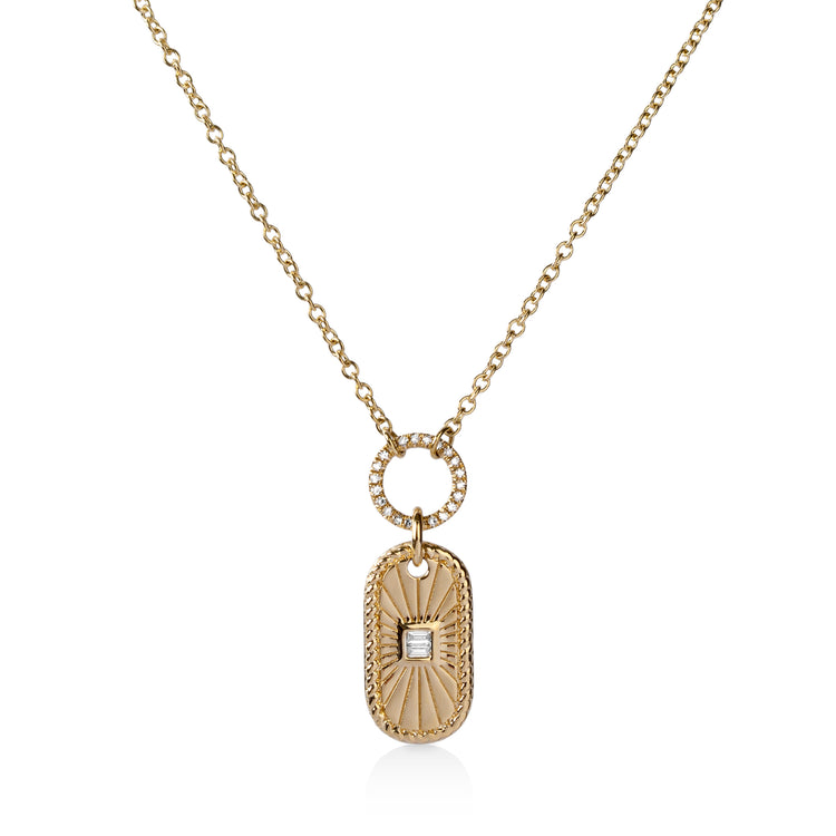 14ky .11ctw Baguette Bezel Capsule Pave Diamond Necklace