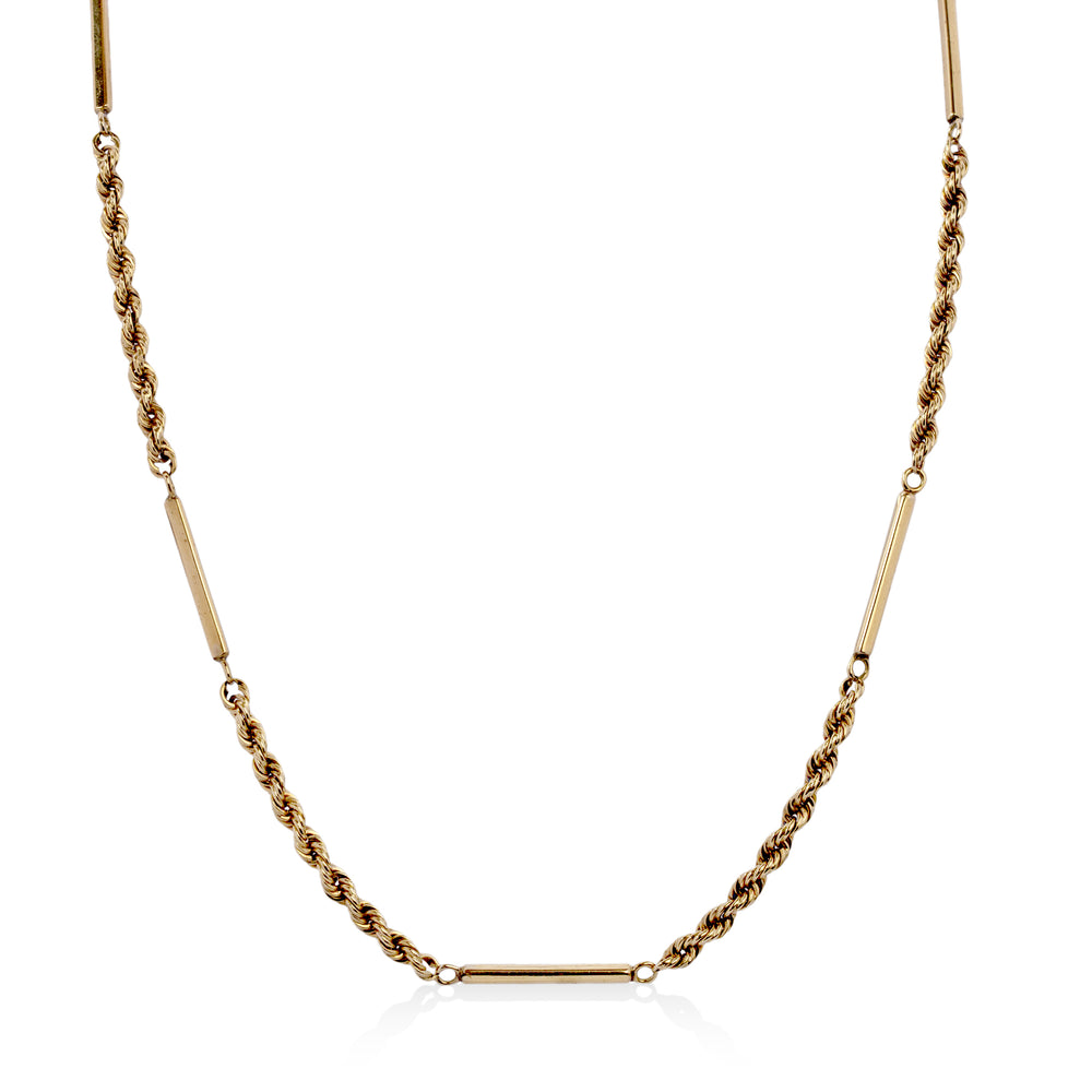 Vintage 14ky Station Rectangular Bar and Rope Chain Necklace