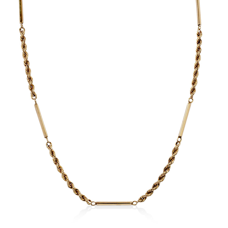 Vintage 14ky Station Rectangular Bar and Rope Chain Necklace