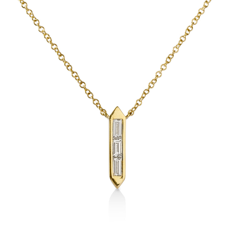 14ky .18ctw Baguette Bezel Elongated Hexagon Necklace