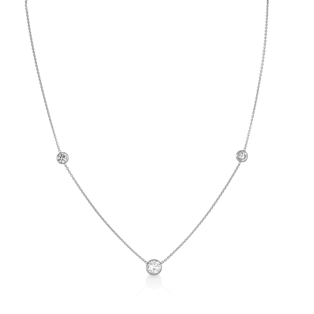 14kw 1.37ctw 3-Stone Bezel-By-The-Yard Lab Diamond Necklace