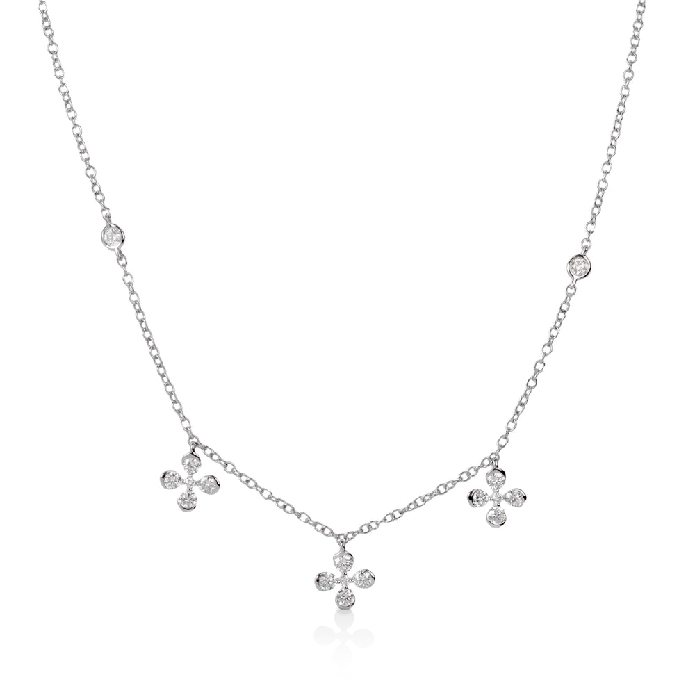 14kw .47ctw Diamond 3 Flower Necklace