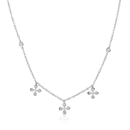 14kw .47ctw Diamond 3 Flower Necklace