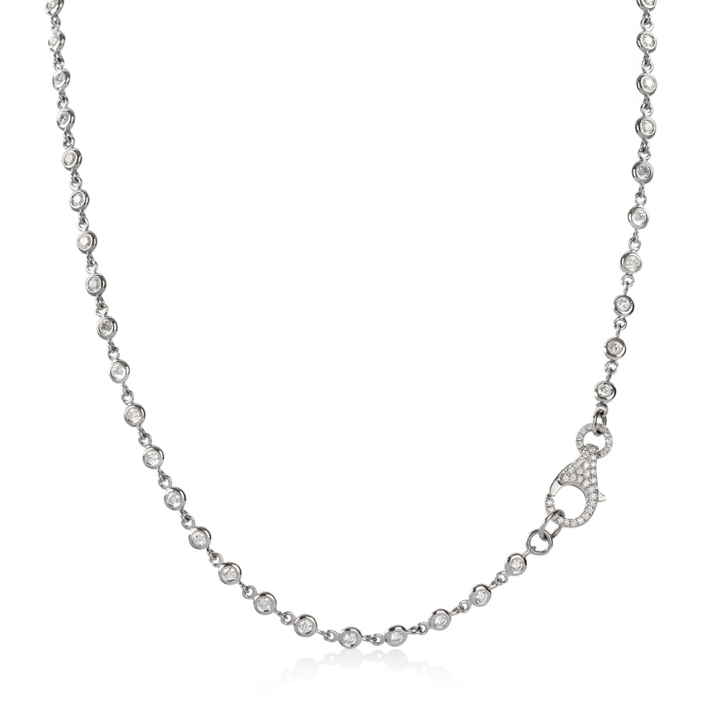 18kw 2.35ctw Diamond Bezel Link Tennis Necklace w/ Pave Clasp