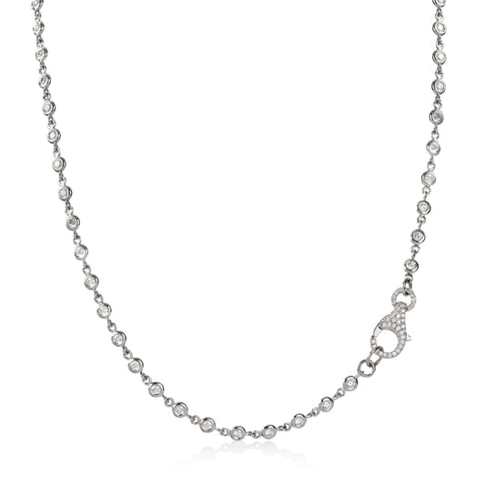 18kw 2.35ctw Diamond Bezel Link Tennis Necklace w/ Pave Clasp