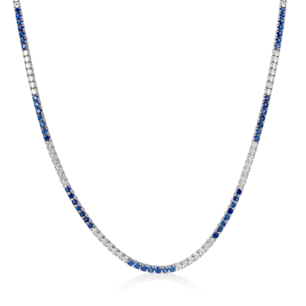 14kw Natural 5.86ctw Sapphire & 4.77ctw Diamond Tennis Necklace