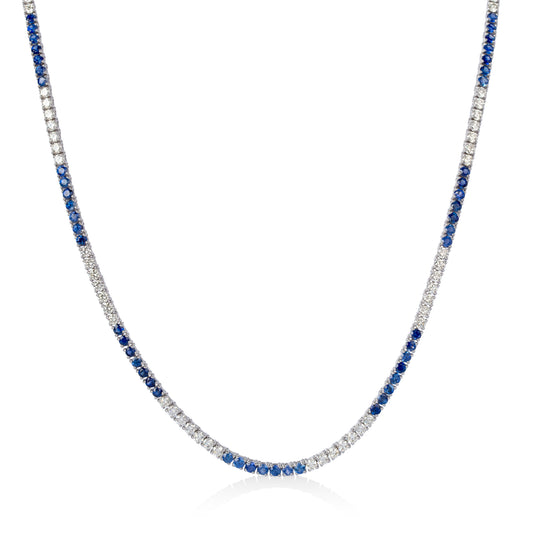 14kw Natural 5.86ctw Sapphire & 4.77ctw Diamond Tennis Necklace