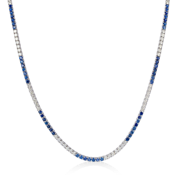 14kw Natural 5.86ctw Sapphire & 4.77ctw Diamond Tennis Necklace