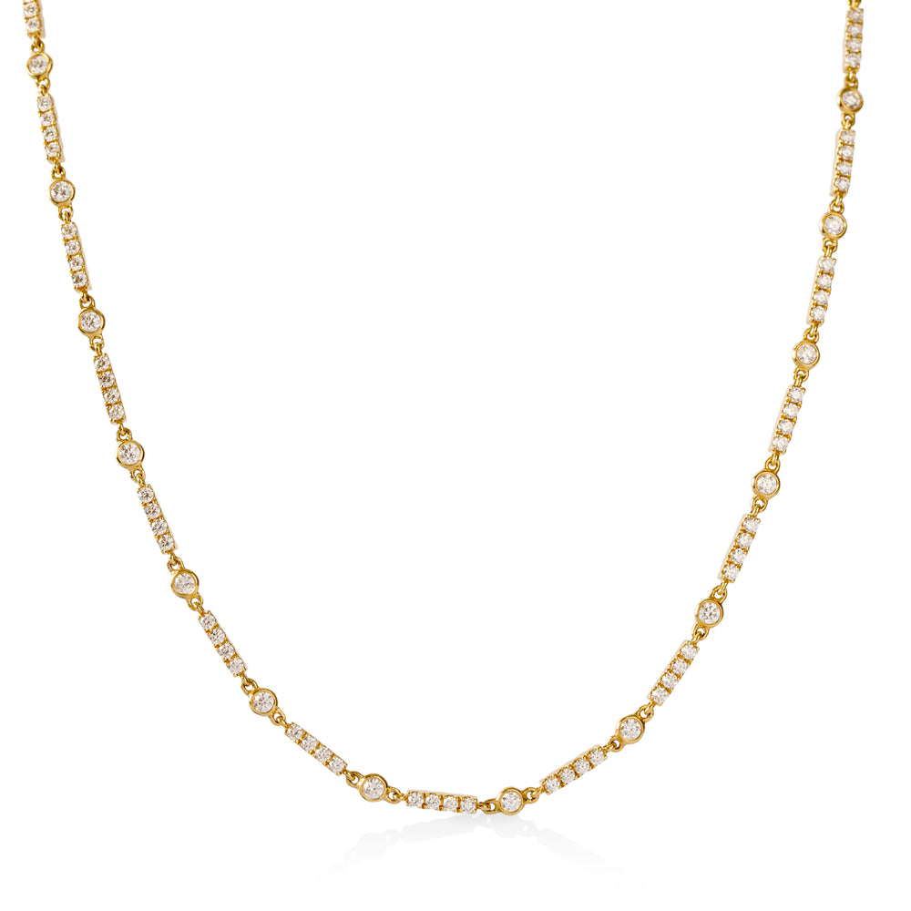 18ky 3.02ctw Round Bezel Link and Pave Bar Diamond Necklace