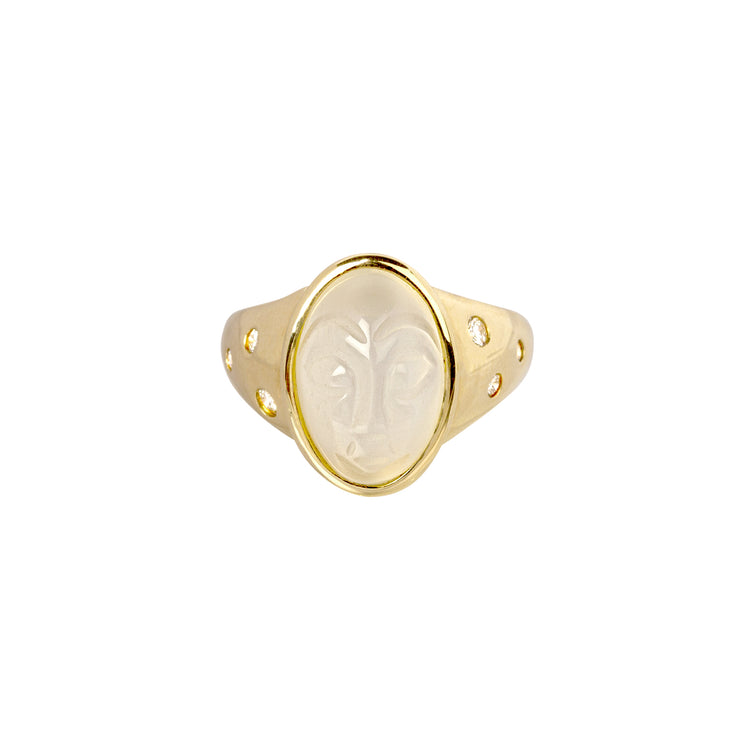 14ky Moonstone Face Bezel Ring