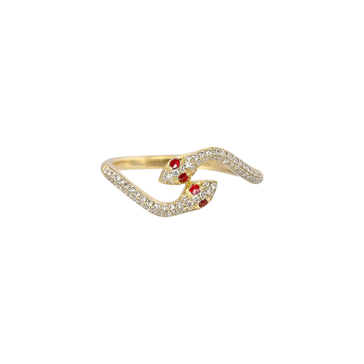 14ky Pave Double Snake Bypass Diamond Ring