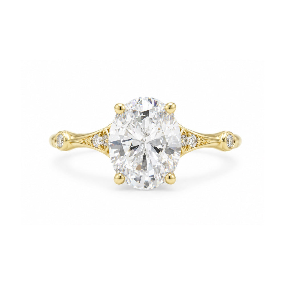 14ky  .10ctw Oval-Cut Kite Diamond Cathedral Ring