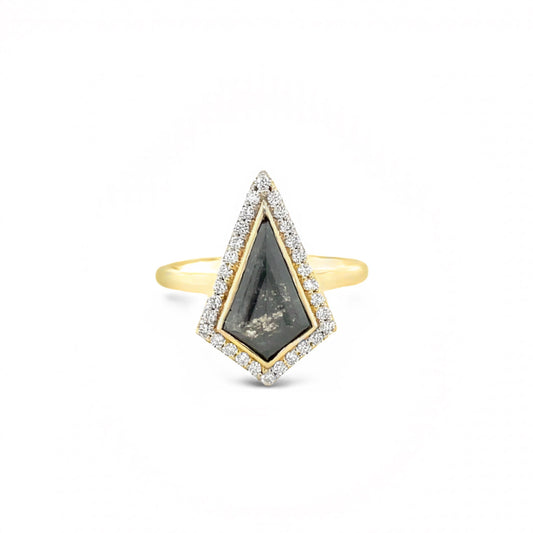 2.64ct Kite-Shaped Salt & Pepper Halo Diamond Ring