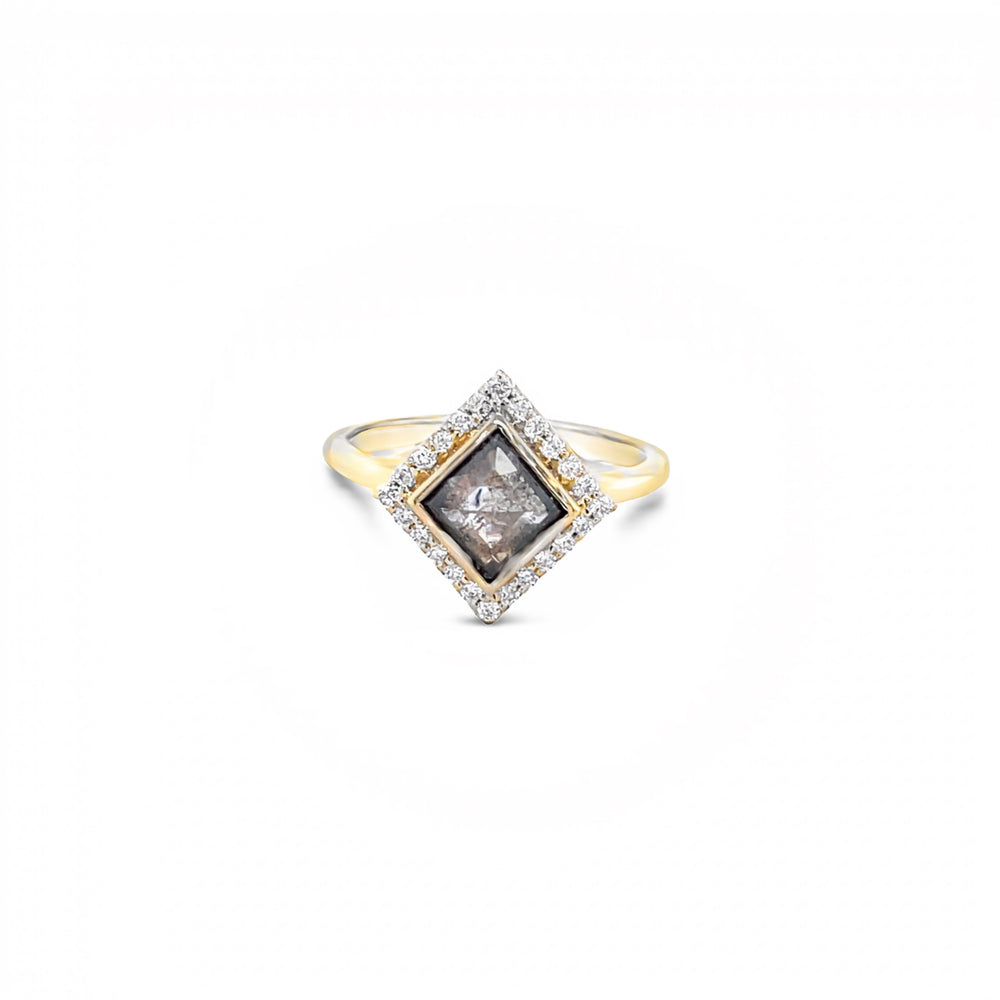 .78ct Halo Princess-Cut Salt & Pepper DiamondRing