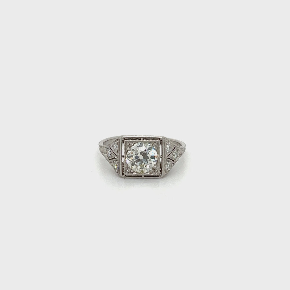 Vintage Platinum .92 SI2 L OMC .10ctw Square Top