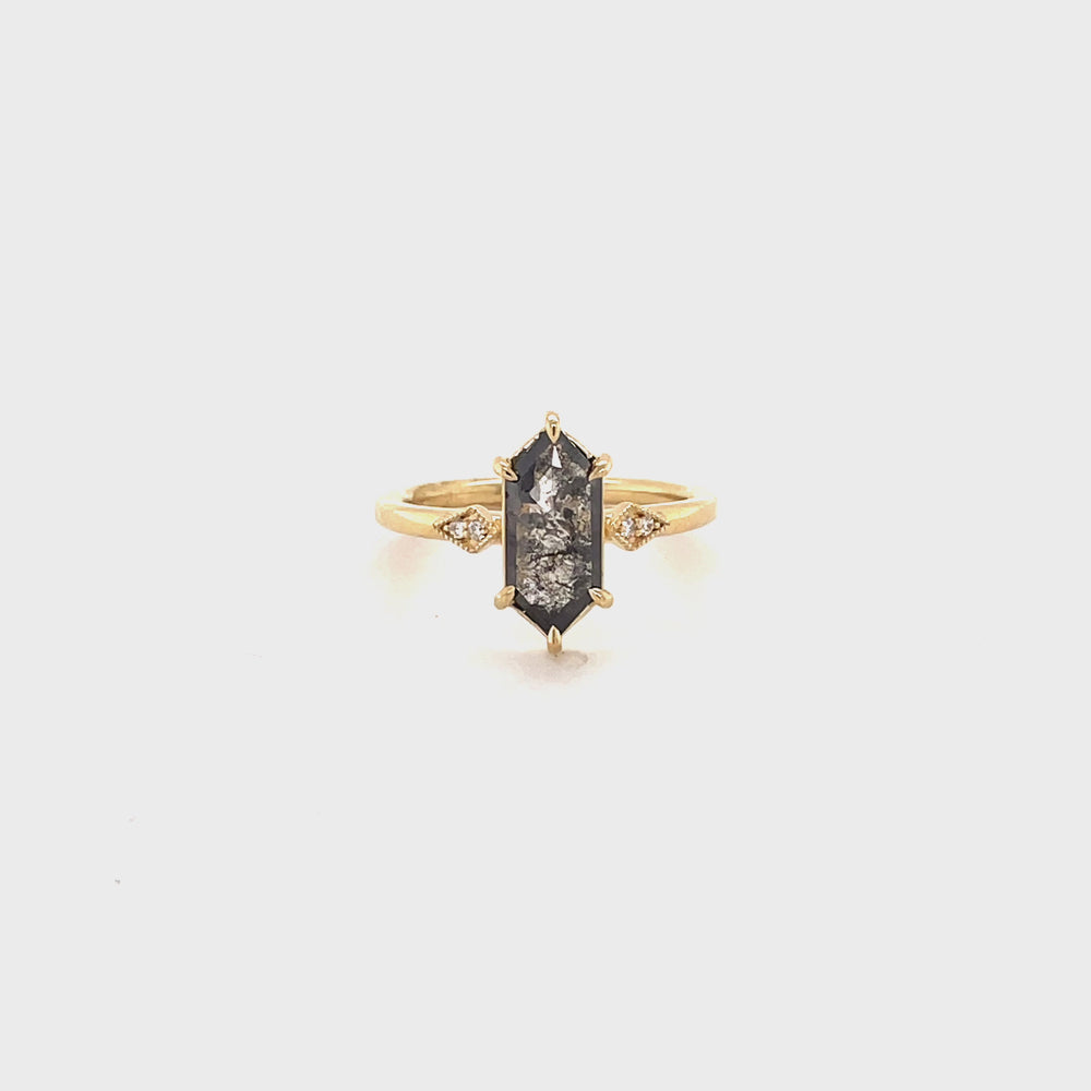 1.14ct Elongated-Hex “Sasha” Salt & Pepper Diamond Ring