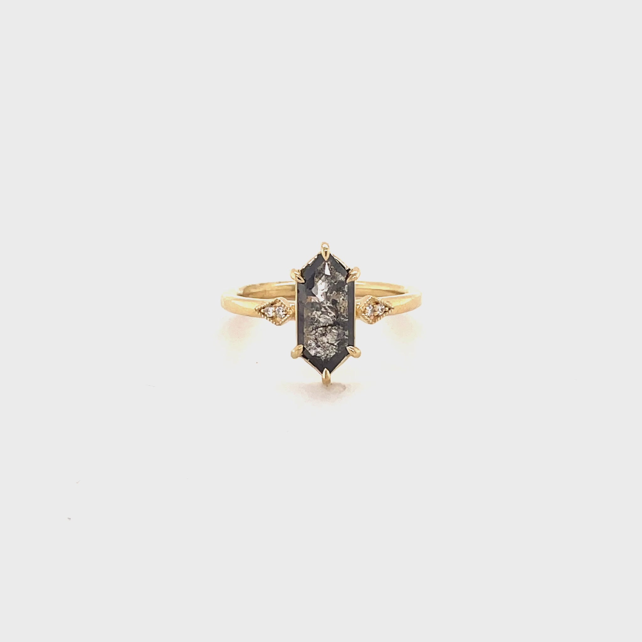 1.14ct Elongated-Hex “Sasha” Salt & Pepper Diamond Ring