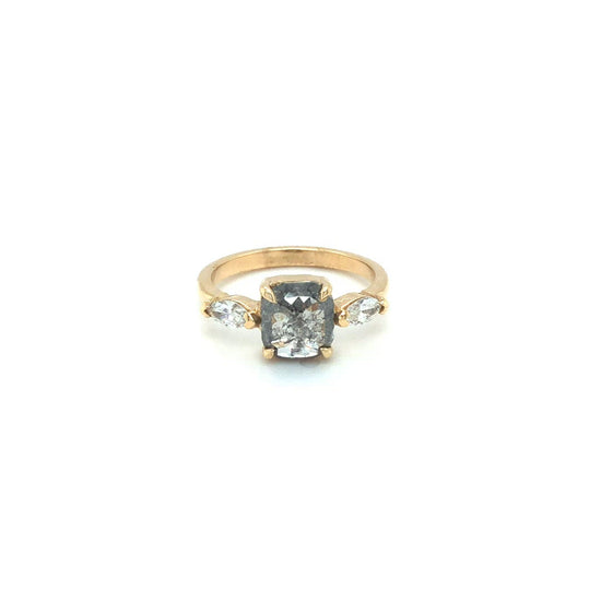 1.21ct Cushion Salt + Pepper & .28ctw Marquise Diamond Ring