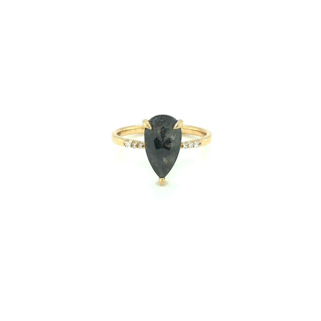 2.18ct "Amry" Pear-Shaped Salt & Pepper Diamond Ring