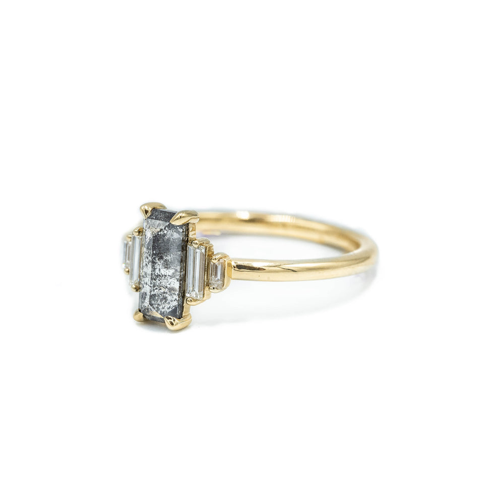 .86ct Salt & Pepper Baguette-Cut 5-Stone Diamond Ring