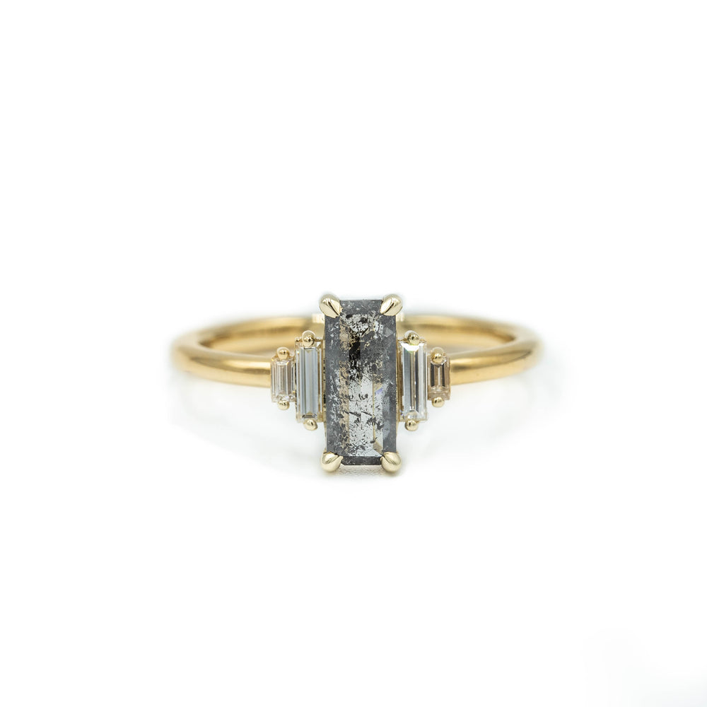 .86ct Salt & Pepper Baguette-Cut 5-Stone Diamond Ring