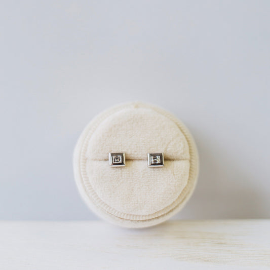 0.20ctw Asscher Bezel Earrings in 18k White Gold by Diane Mitchell