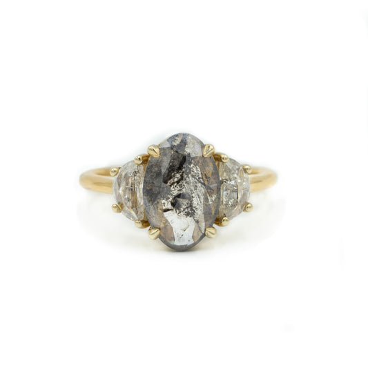 1.65ct 3-Stone Oval Salt & Pepper Diamond Ring