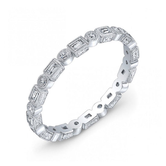 14kr Stackable Baguette + Round Diamond Band