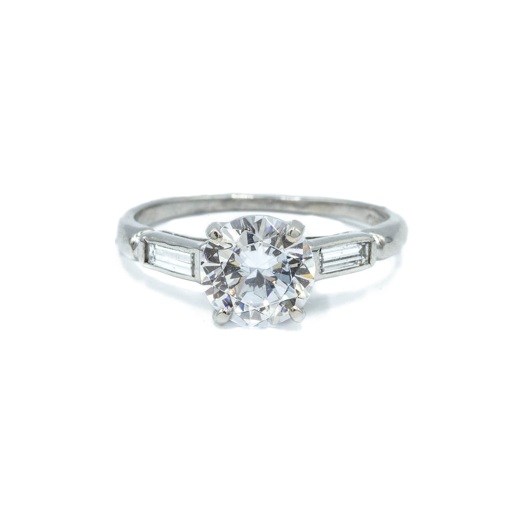 Vintage Platinum Baguette Semi-Mount Ring