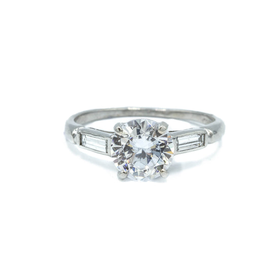 Vintage Platinum Baguette Semi-Mount Ring
