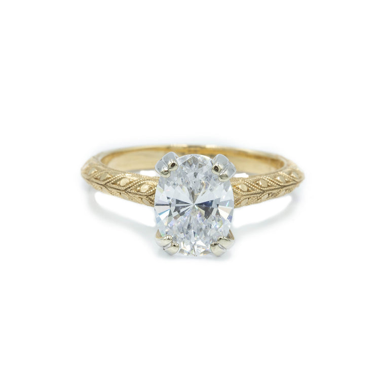 14k Yellow Gold Knife-Edge Beaded Solitaire