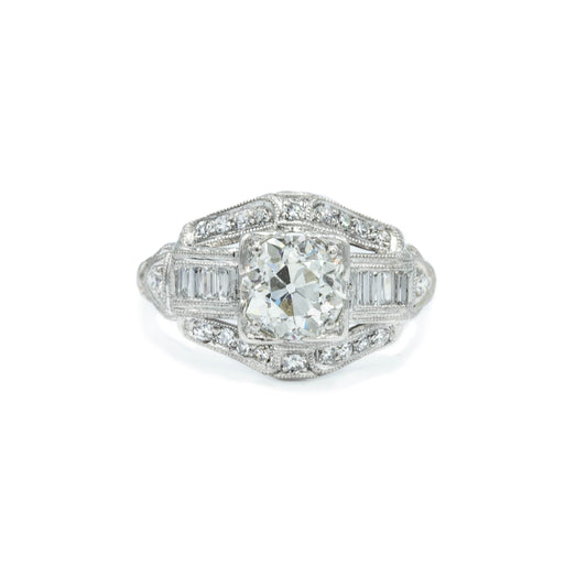 Vintage Platinum 1.38ct Wide Art Deco