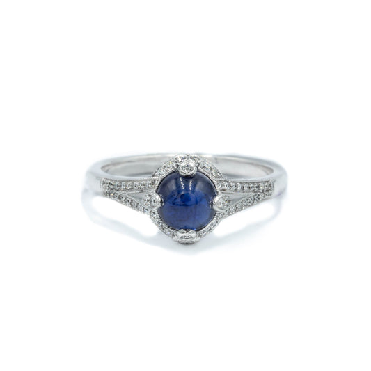 1.22ct Cabochon Sapphire Art Deco-Style Ring