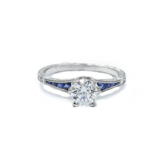 18kw Sapphire & Diamond Tapered Ring