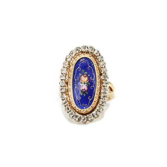 Vintage Enamel Floral Diamond Ring