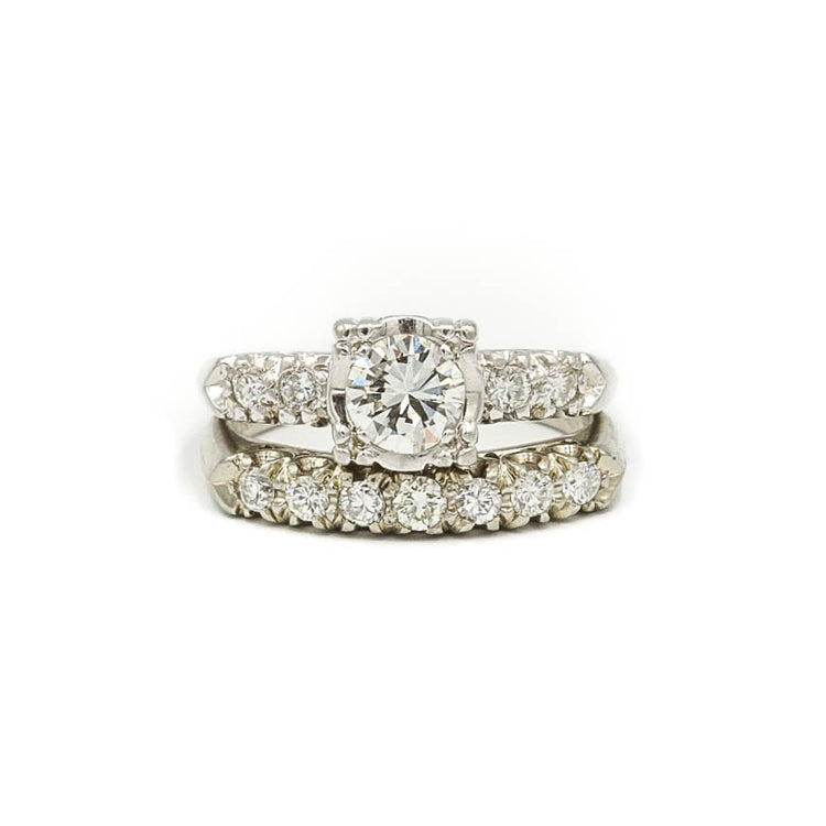 Diamond Set Complete Set 18kw .50ctw Vintage Diamond Wedding Set