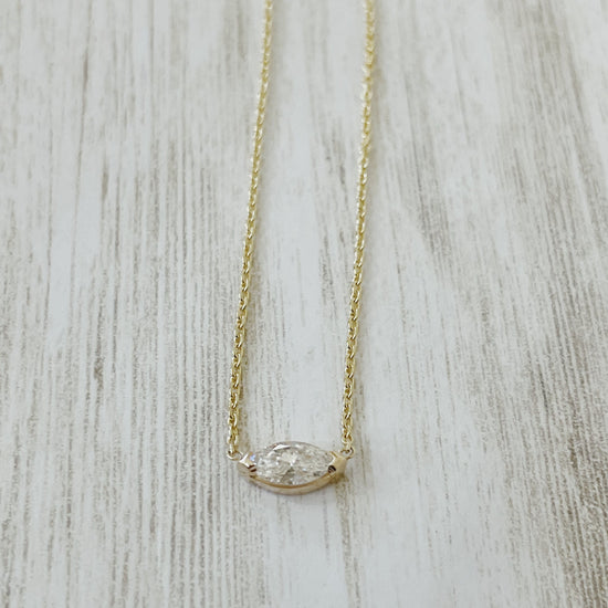 14ky 0.30ct Marquise Floating Diamond Solitaire Necklace
