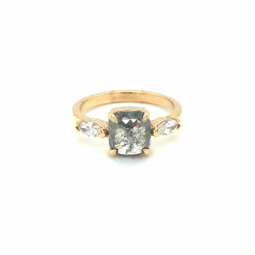 1.21ct Cushion Salt + Pepper & .28ctw Marquise Diamond Ring