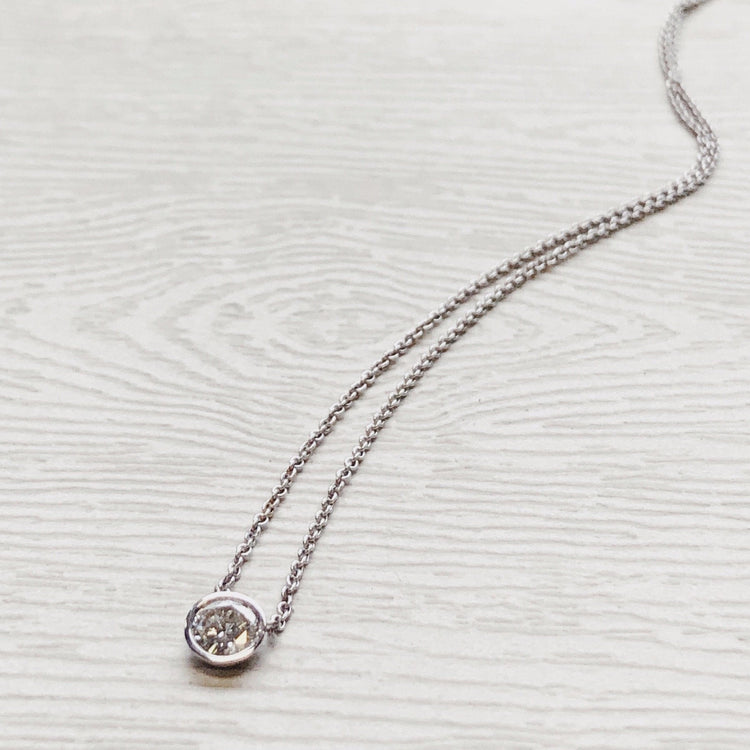 14k White Gold .30ct Bezel Necklace
