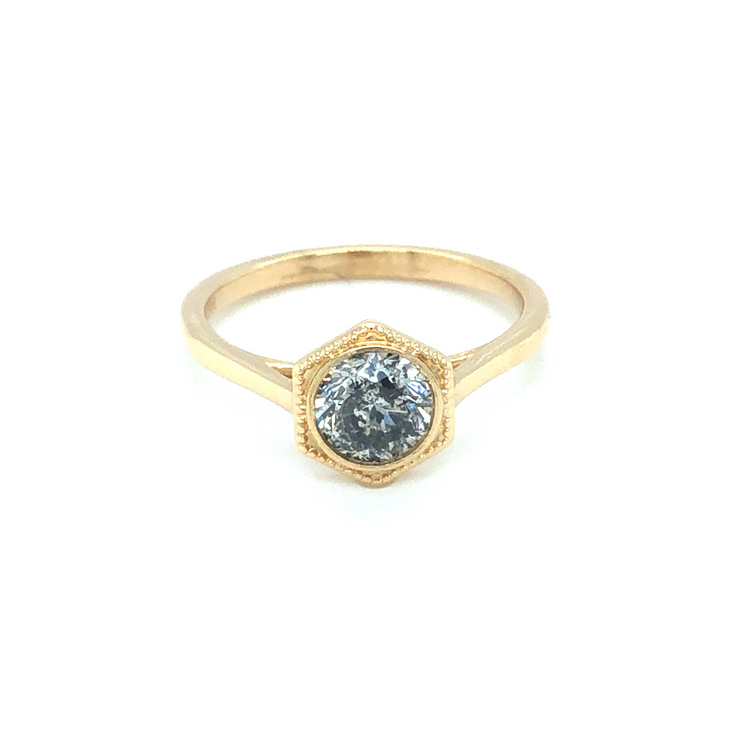 1.02ct Round Brilliant Galaxy 14k Yellow Gold Hexagon Bezel