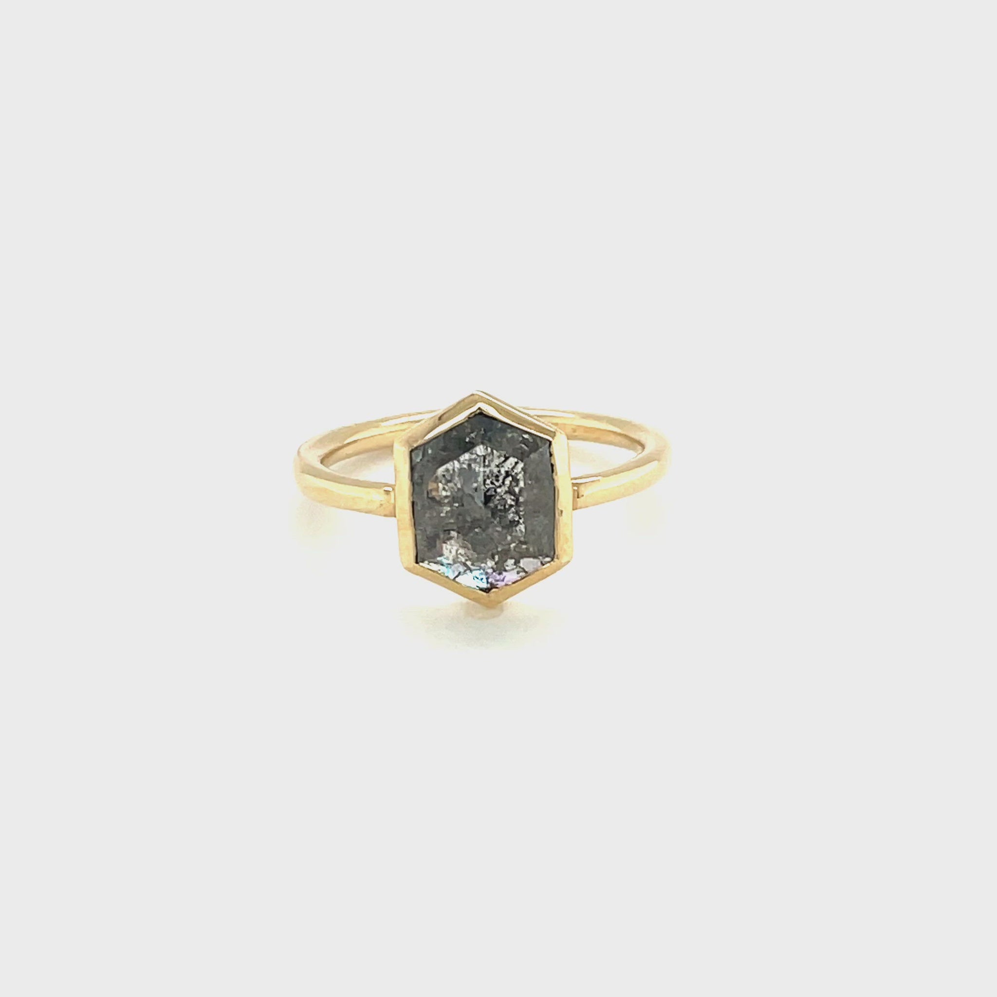 1.36ct Hex-Shaped Salt & Pepper Diamond Bezel Ring