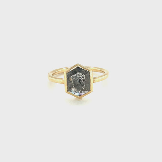 1.36ct Hex-Shaped Salt & Pepper Diamond Bezel Ring