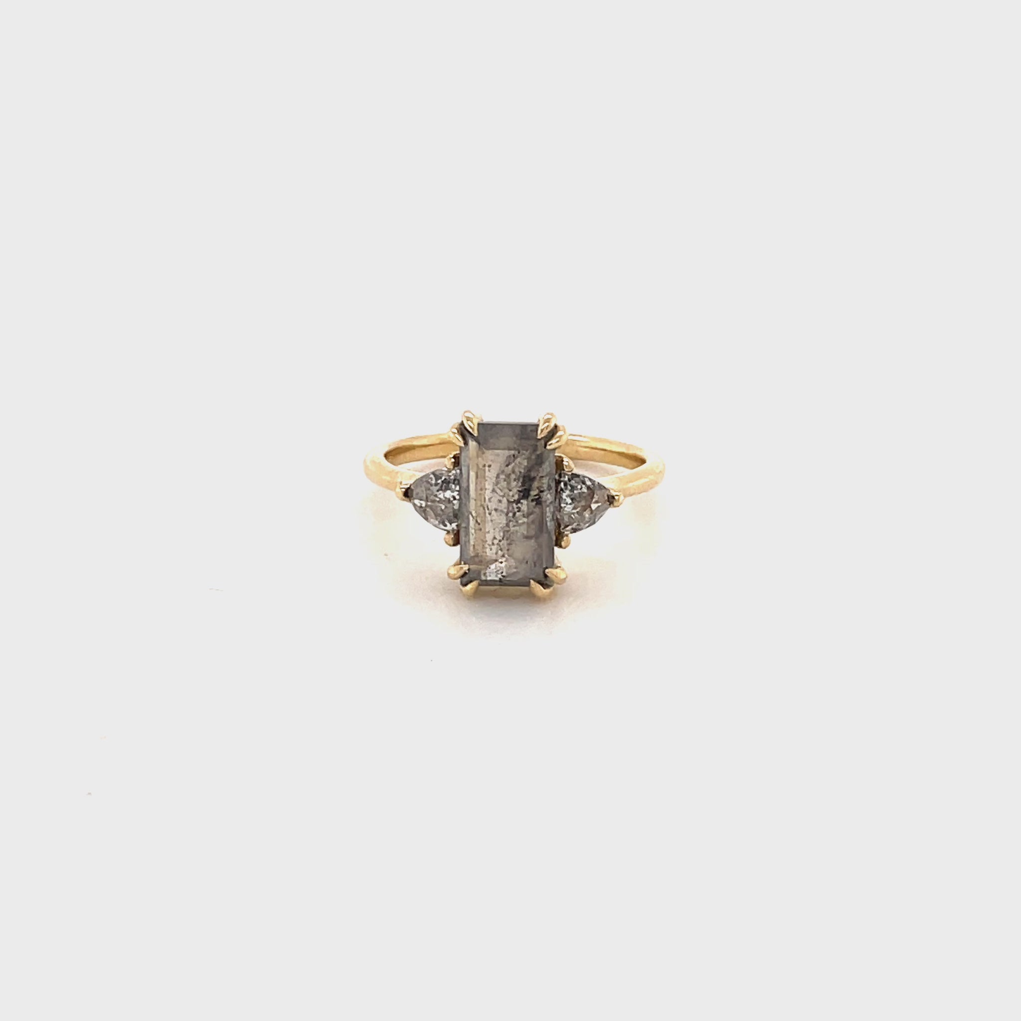 2.32ct Three-Stone Emerald-Cut Salt & Pepper Diamond Ring