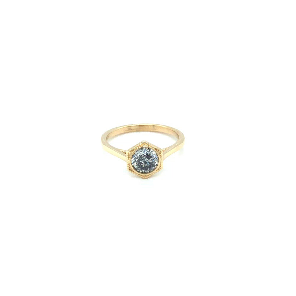1.02ct Round Brilliant Galaxy 14k Yellow Gold Hexagon Bezel