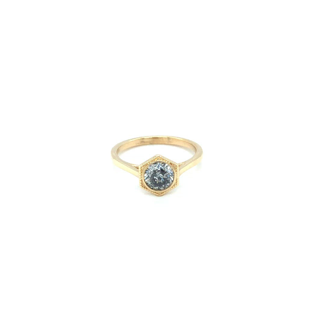 1.02ct Round Brilliant Galaxy 14k Yellow Gold Hexagon Bezel