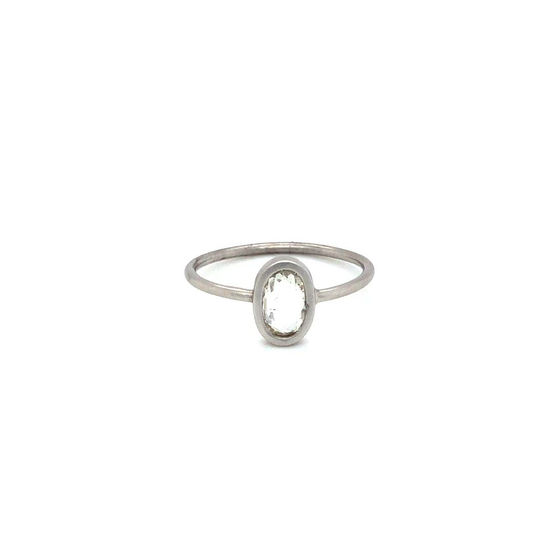 .69ct Oval Rose-Cut 14k White Gold Bezel Ring