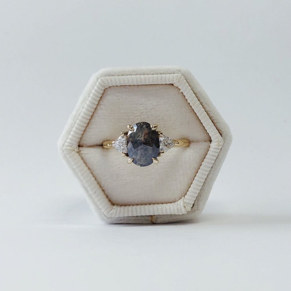 1.85ct Oval Salt & Pepper & Trillion Diamond Ring
